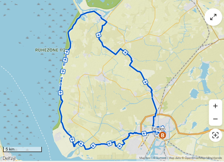 ADFC Tour_Emden-Greetsiel-Emden_Tag 2_Komoot Route ADFC Tour_Emden-Greetsiel-Emden_Tag 2_Komoot Route